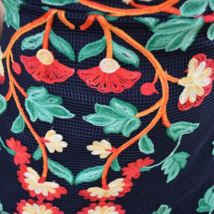 Rochie scurta de primavara-vara, bleumarin cu broderie colorata - Img 7