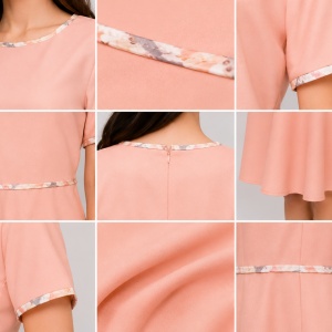Rochie simpla cu croi evazat, nuanta de persica cu dungi colorate - Img 3