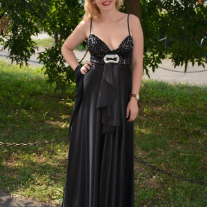 Rochie superba de gala, din saten elegant, cu insertii de paiete negre - Img 5