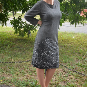 Rochie tinereasca cu maneci lungi, de culoare gri cu imprimeu - Img 5