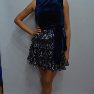 Rochie tinereasca cu volanase late in straturi multiple, bleumarin - Img 4