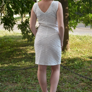 Rochie tinereasca din material cu imprimeu in tesatura, alba - Img 4