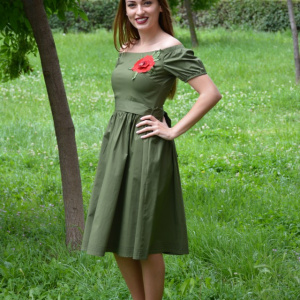 Rochie tinereasca, greenery, cu decolteu drept si maneca scurta - Img 4