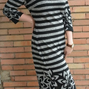 Rochie tinereasca masura mare, design de dungi gri cu negru - Img 3