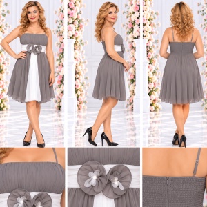 Rochie tinereasca, nuanta de gri, esarfa fashion atasata - Img 2