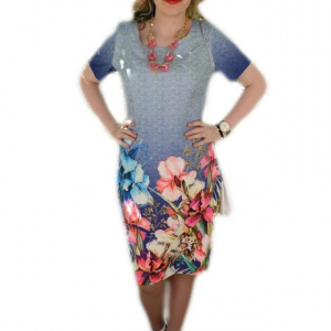Rochie trendy cu flori multicolore, din tesatura subtire de vara - Img 1