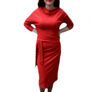 Rochie trendy, nuanta de rosu, fermoar auriu pe umar - Img 1