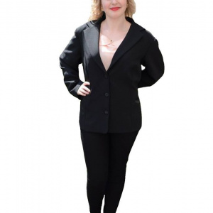 Sacou clasic de culoare neagra, din stofa cu insertii satinate - Img 1