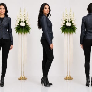 Sacou office cu maneca lunga, bleumarin, cu croi cambrat - Img 3