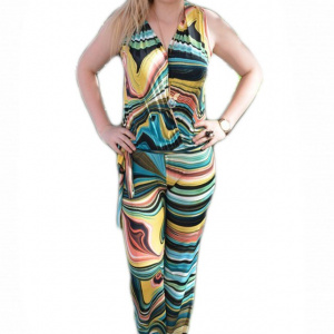 Salopeta feminina, cu imprimeu de dungi abstracte multicolor - Img 1