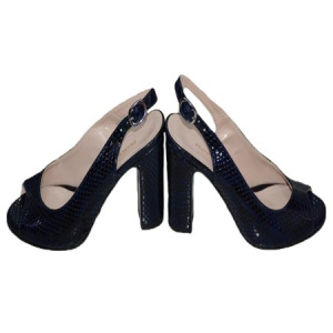 Sanda casual-elegant cu design de piele de reptila, bleumarin - Img 3