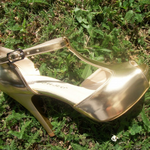 Sanda clasica tip pantof cu platforma, piele ecologica aurie - Img 3
