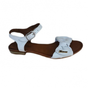 Sanda de culoare alba, cu model de bareta lata cu funda mare - Img 1