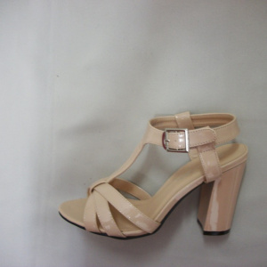 Sanda de culoare bej cu design clasic de barete suprapuse - Img 4