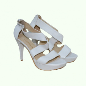 Sanda elegant-casual, nuanta alba, cu barete, fermoar in spate - Img 3