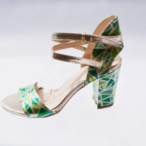 Sanda fashion de culoare verde deschis, cu toc inalt, stabil - Img 6
