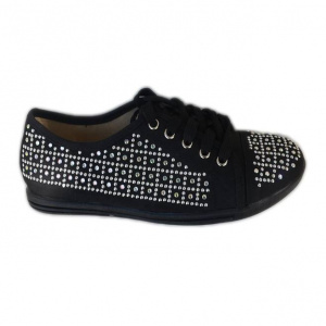 Tenis tineresc cu decor de strasuri mici si capse, pe fond negru - Img 1