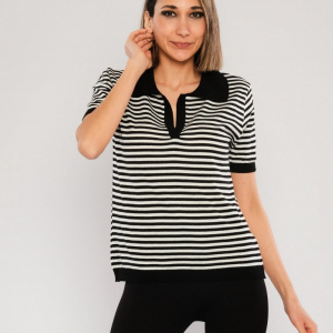 Tricou cu guler si dungi negru - Img 3