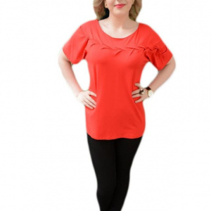 Tricou deosebit, nuanta de rosu, design impletit sus, material fin - Img 1