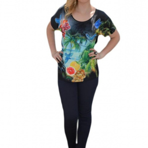 Tricou modern cu imprimeu realist, culoare neagra, model lejer - Img 1