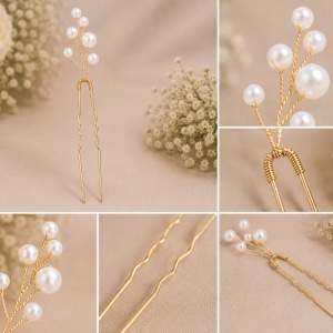 Agrafe de Păr Aurii cu Perle Albe – 2 Modele Elegante - Img 4