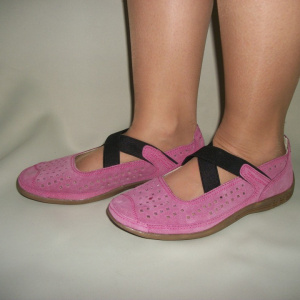 Balerin roz din piele intoarsa cu insertie de elastic peste picior - Img 4
