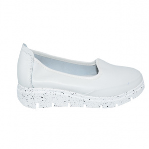Balerini damă albi din piele naturală cu talpă groasă confortabilă