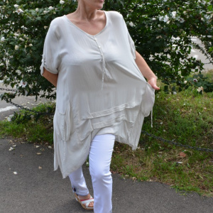 Bluza casual ,asimetrica, cu design de buzunare nuanta de bej - Img 6