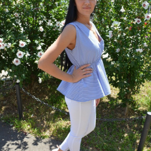 Bluza casual, cu dungi fine bleumarin-alb - Img 4