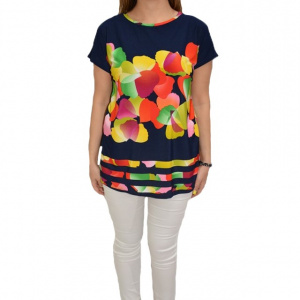 Bluza casual, cu imprimeu multicolor, pe fundal bleumarin - Img 1