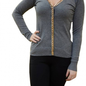 Bluza casual, gri, de marime universala, cu design auriu - Img 1