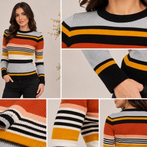 Bluza casual Vera ,model cu dungi multicolore,gri - Img 3