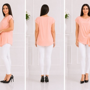 Bluza comoda cu design simplist, de culoare piersica, maneca scurta - Img 2