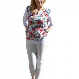 Bluza cu efect 3D, nuante alb-bleumarin-rosu - Img 1