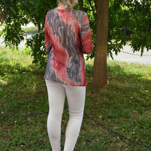 Bluza de zi, din dantela superba, combinatie de bleumarin cu rosu - Img 5