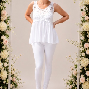 Bluza Edela, tip maiou, model cu broderie, nuanta alb
