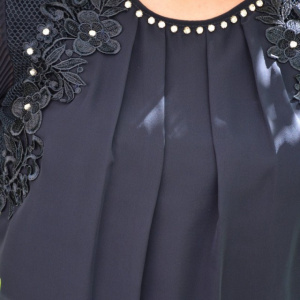 Bluza eleganta cu maneca din voal cu design plisat, bleumarin - Img 6