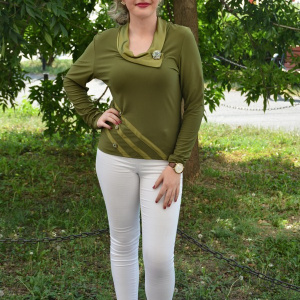 Bluza eleganta kaki, cu maneca lunga si insertii satinate - Img 3