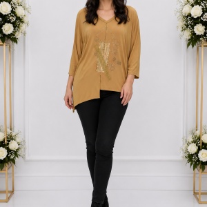 Bluza eleganta Uma cu insertii de strasuri ,nuanta de mustar