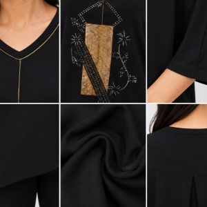 Bluza eleganta Uma cu insertii de strasuri ,nuanta de negru - Img 5
