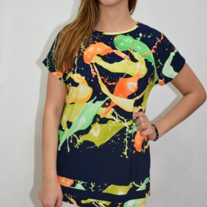 Bluza lejera de zi, cu imprimeu abstarct multicolor, pe fundal bleumarin - Img 3