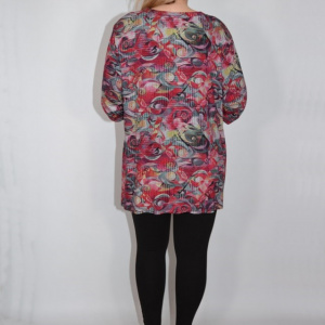Bluza lejera de zi, model multicolor abstract cu nasturi, in nuanta de rosu - Img 6