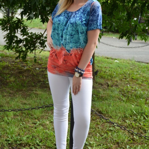 Bluza lunga tip tunica, culoare bleumarin-corai, model tineresc - Img 2