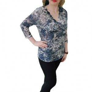 Bluza moderna, aspect brodat, usor transparenta, in nuanta de bleumarin - Img 1