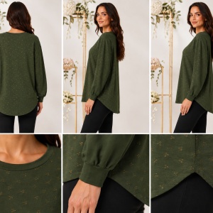 Bluză Oversized Verde cu Detalii Aurii Discrete - Img 2