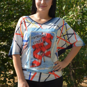 Bluza rafinata cu imprimeu 3D, maneca scurta si croi modern - Img 3