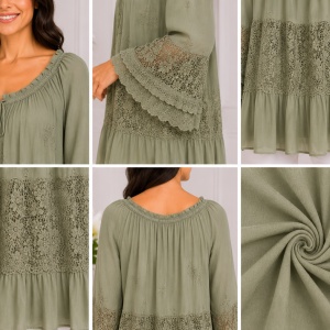 Bluza rafinata Luna cu insertii de dantela ,nuanta de khaki - Img 2