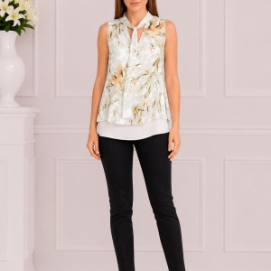 Bluza vaporoasa de vara cu design multicolor, fara maneca