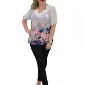 Bluze cu maneca scurta, croi drept pe silueta, albe-roz - Img 1