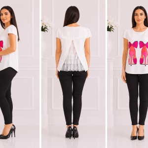 Bluze cu maneca scurte, casual, in nuante albe-rosii - Img 3